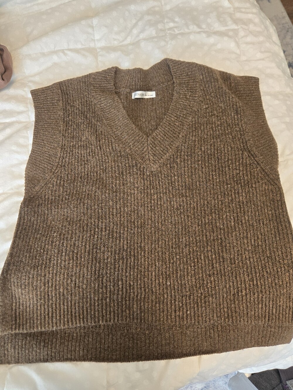Zenana Outfitters Brown Ribbed V-Neck Sweater Vest